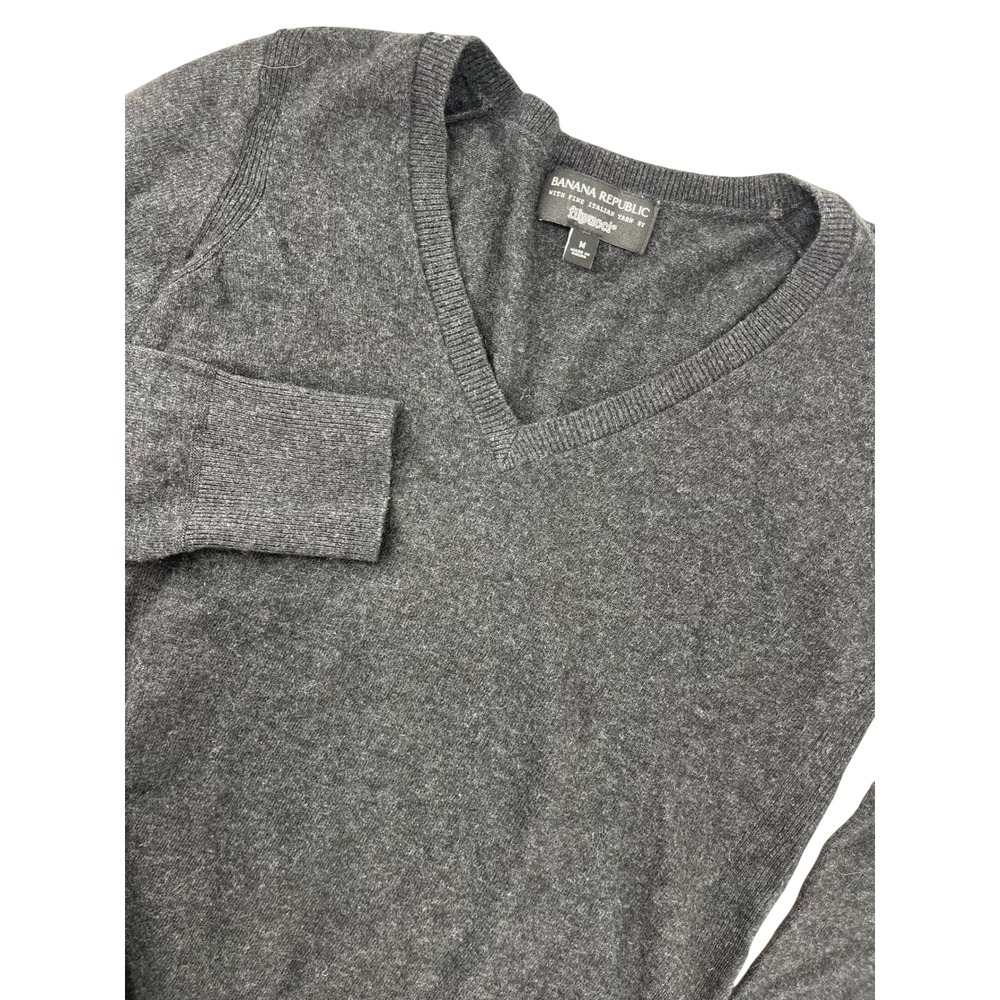 Banana Republic Mens Charcoal Grey Merino Wool Cashmere V-Neck Sweater M